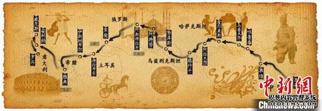 图为古丝绸之路示意图。　甘肃省博物馆供图 摄