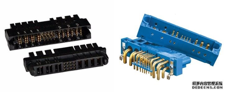 安费诺PwrBlade UTRA连接器系统（左）和Positronic的Scorpion SP系列连接器（右）